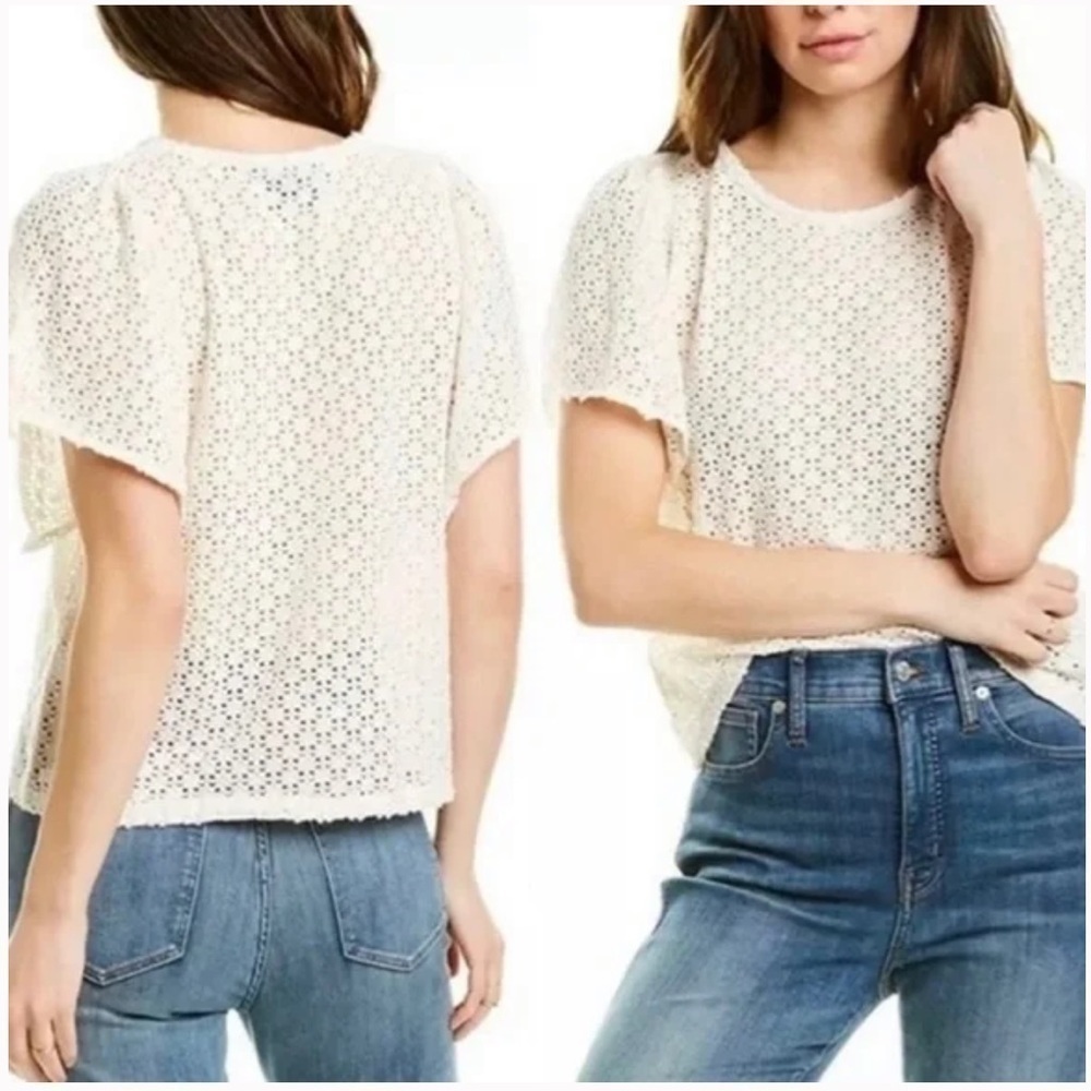 Madewell Texture & Thread Eyelet Flutter Sleeve Top
